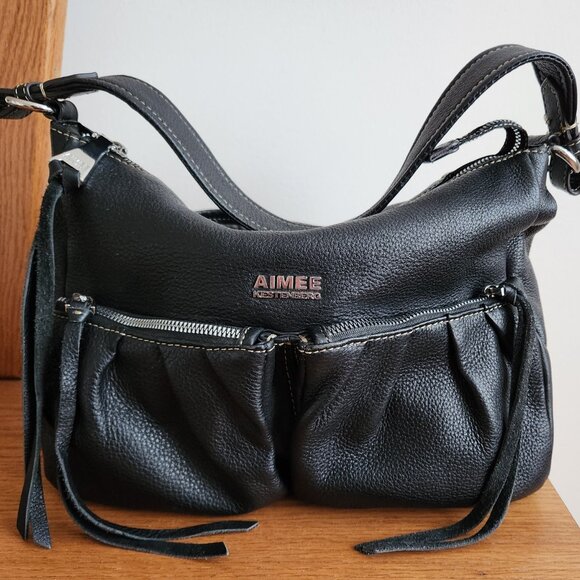 AIMEE KESTENBERG BLACK GENUE PEBBLED LEATHER  HANDBAG - Picture 4 of 14